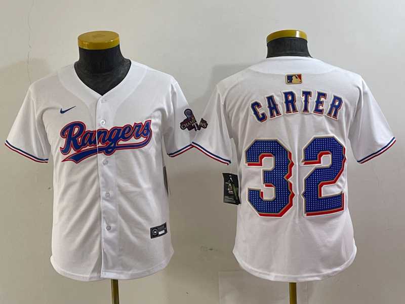 Youth Texas Rangers #32 Evan Carter White 2024 Gold Collection Limited Cool Base Jersey->mlb youth jerseys->MLB Jersey